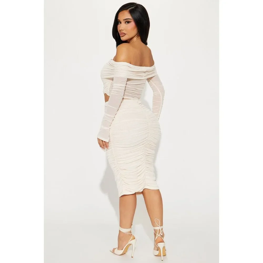 NWT Fashion Nova Candice Mesh Skirt Set - Cream. Size XL